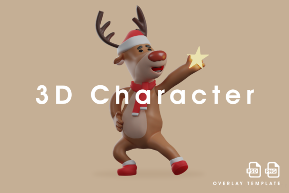 3D Christmas Deer Cartoon Having Star: A Festive Design Asset