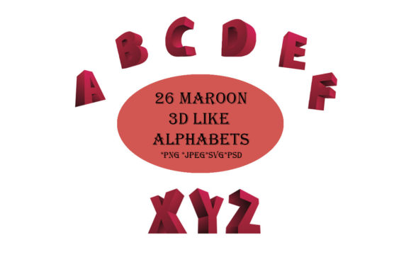 3D LIKE Maroon Alphabetic Clipart