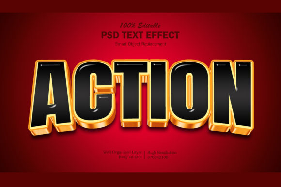 Elevate Design with 3D Action Black Gold Text
