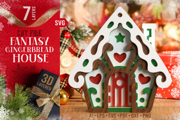 Fantasy Gingerbread House 3D Layered SVG