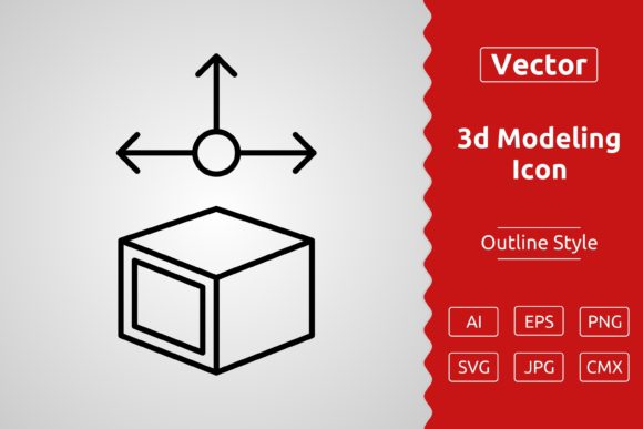 Vector 3D Modeling Outline Icon in Practical Design